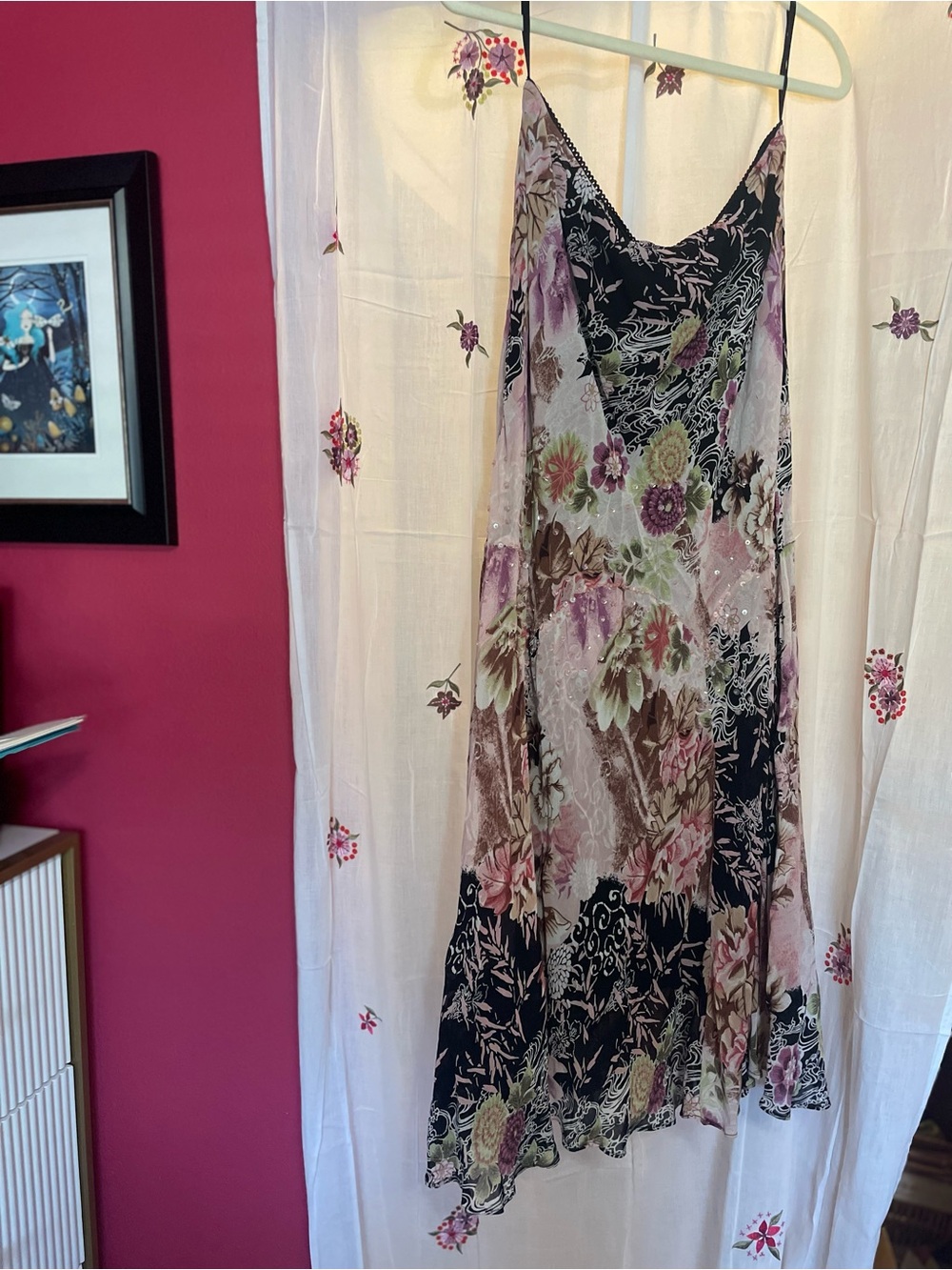 Floral Skirt and Top Two Piece Midi Dress in Black and Pink